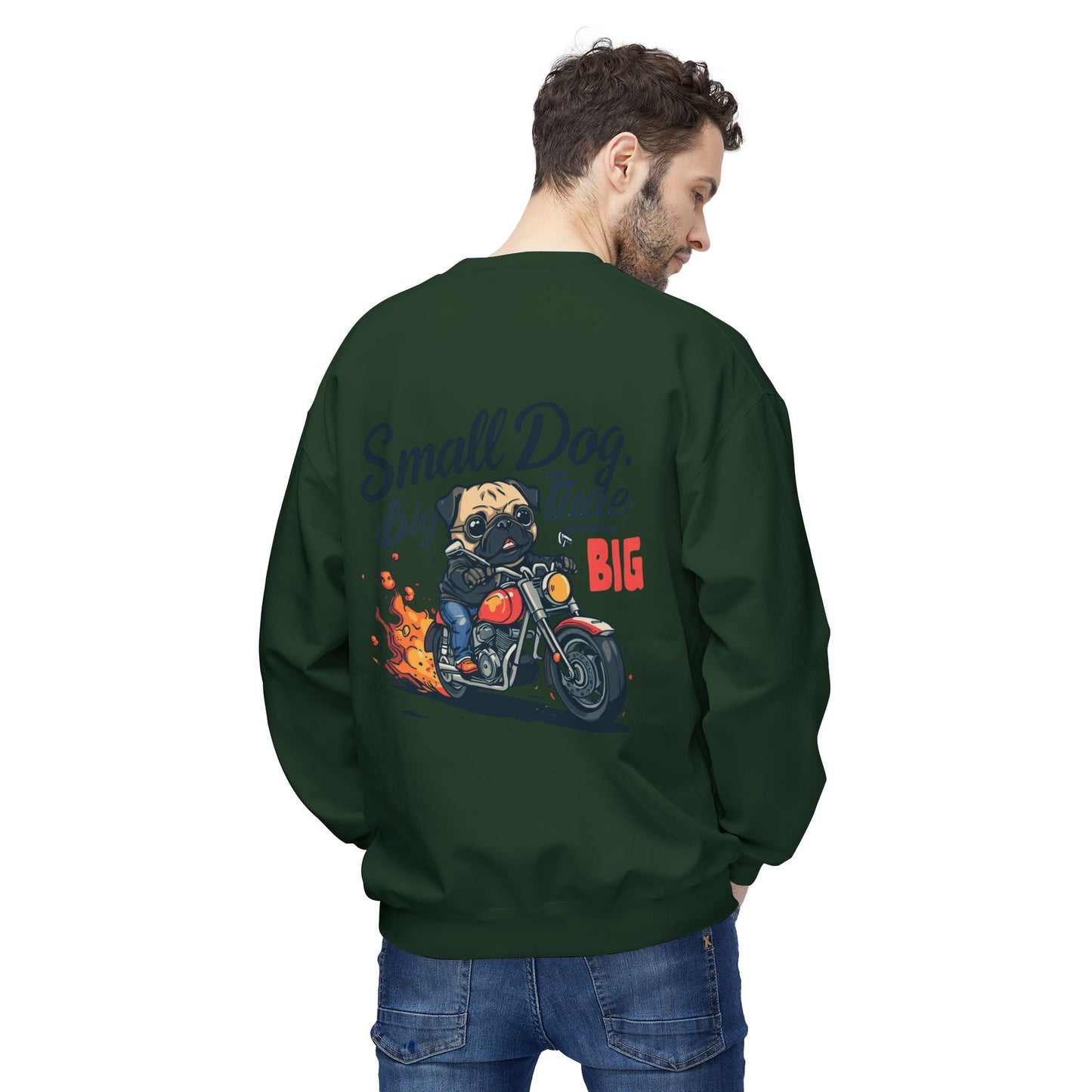 Small Dog Big Attitude Biker Pug Sweatshirt | Eco-Limited