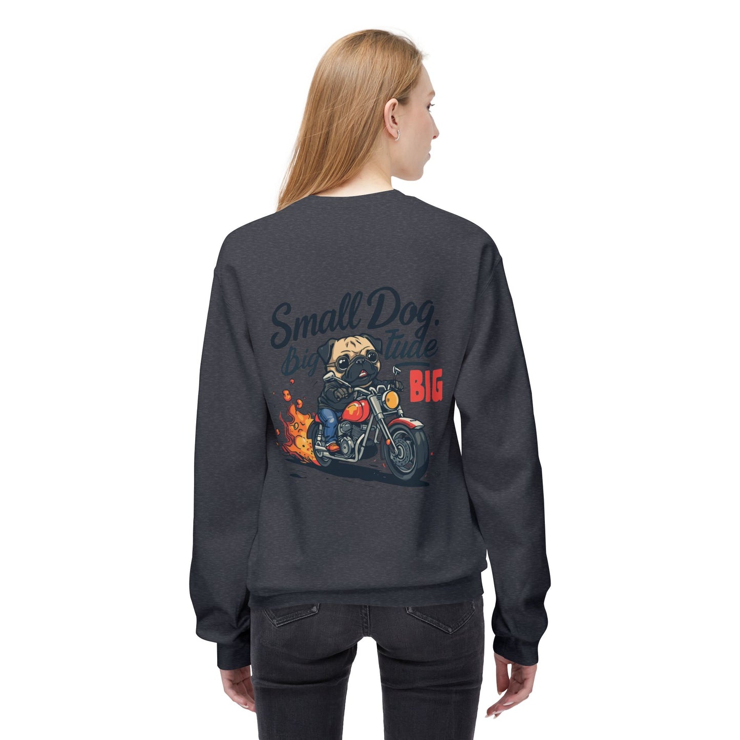 Small Dog Big Attitude Biker Pug Sweatshirt | Eco-Limited