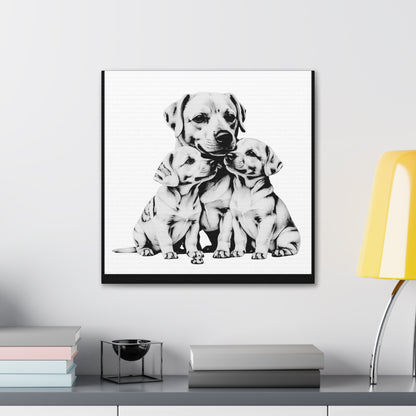 Mother and Puppies Black and White Canvas Wall Art | Eco Limited