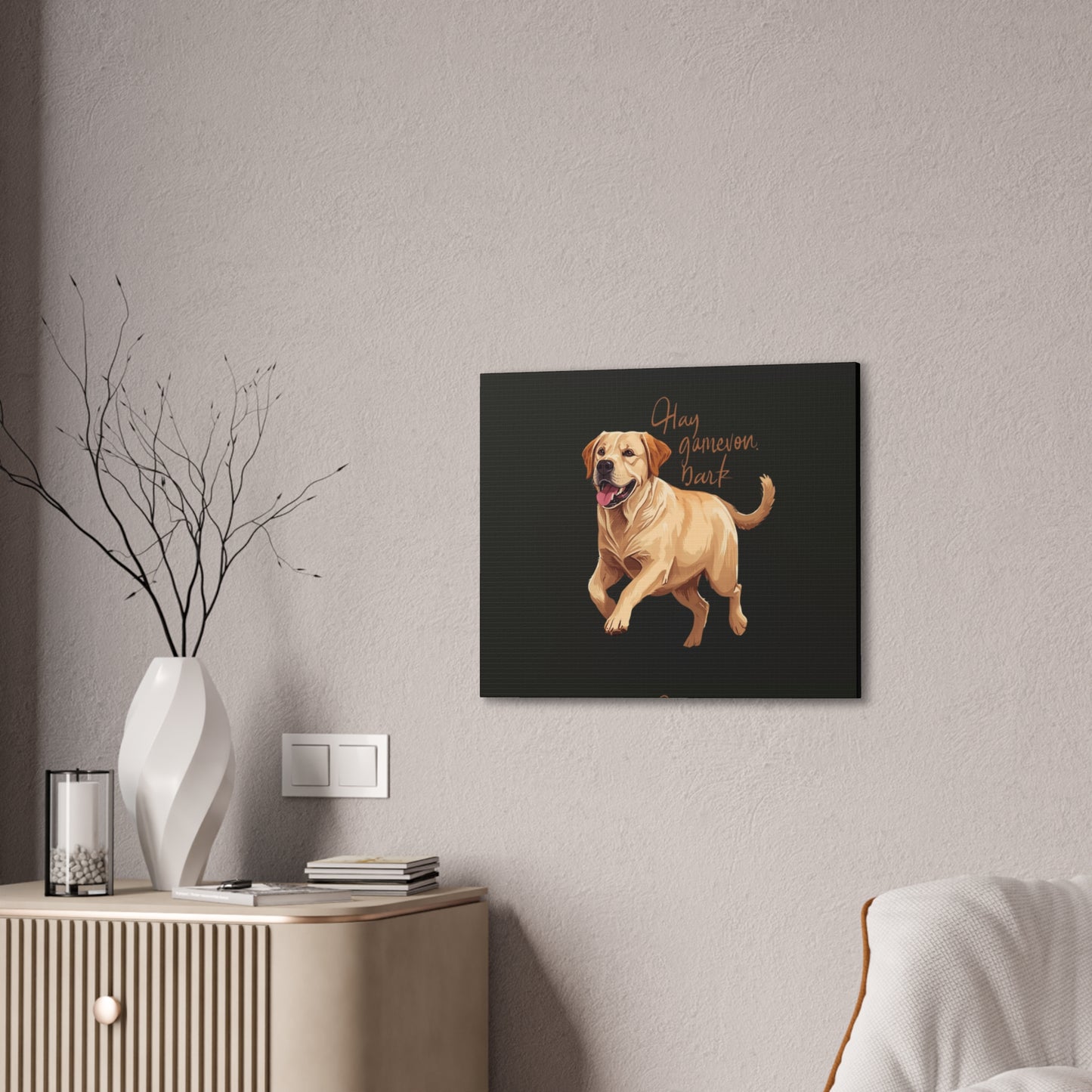 Happy Gamelon Bark Dog Canvas Wall Art | Eco-Limited
