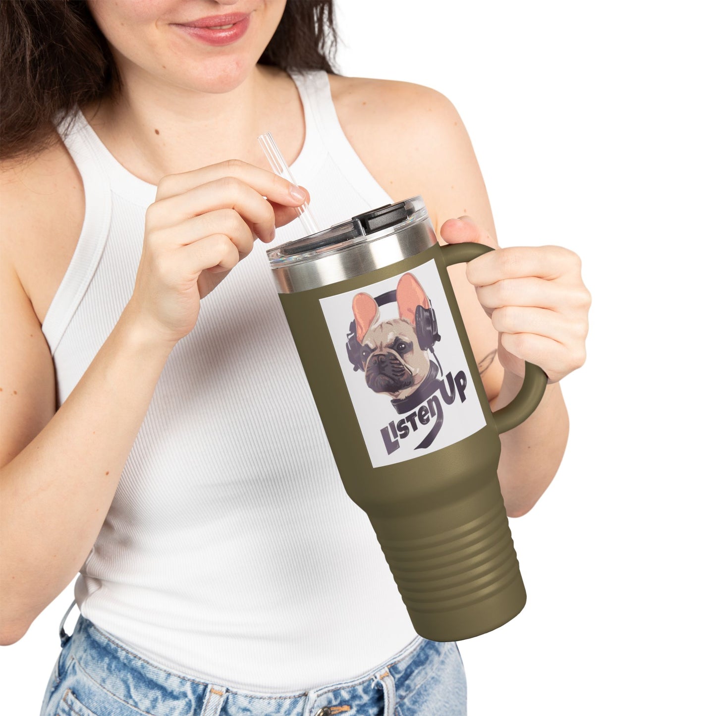 'Listen Up' French Bulldog Headphones Tumbler