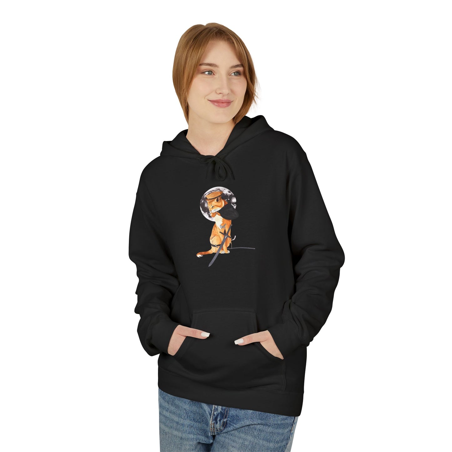 Moonlit Samurai Cat Art Hoodie