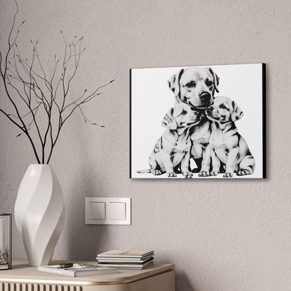 Mother and Puppies Black and White Canvas Wall Art | Eco Limited