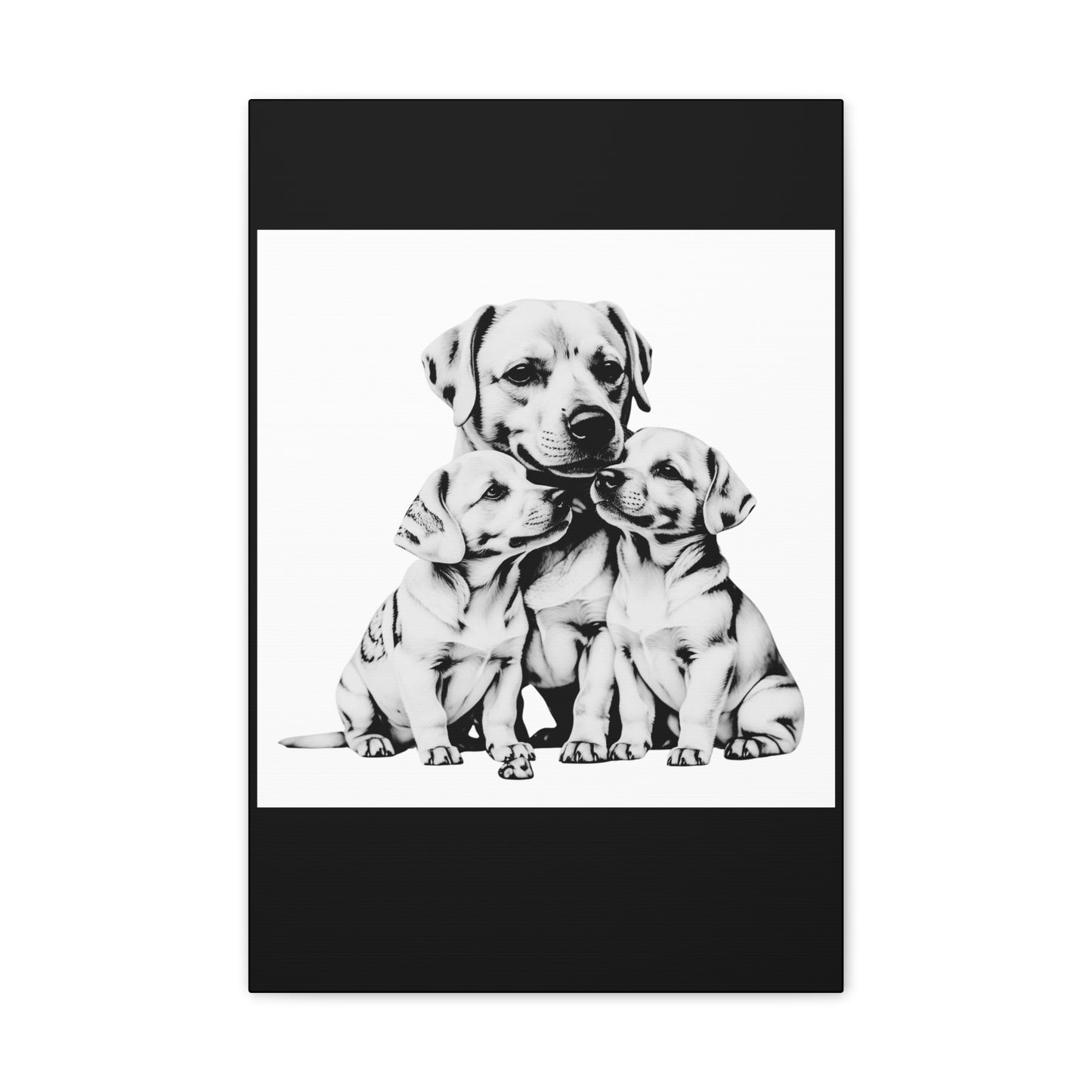 Mother and Puppies Black and White Canvas Wall Art | Eco Limited