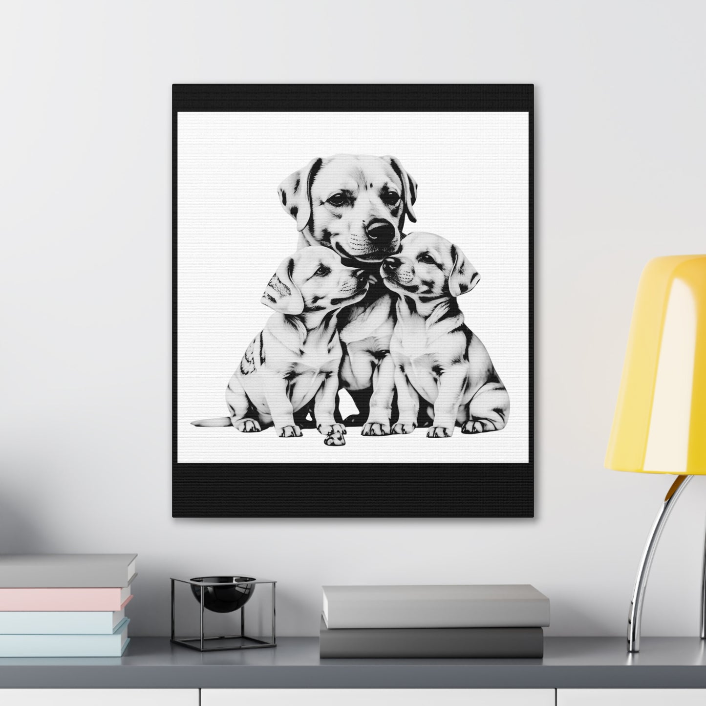 Mother and Puppies Black and White Canvas Wall Art | Eco Limited