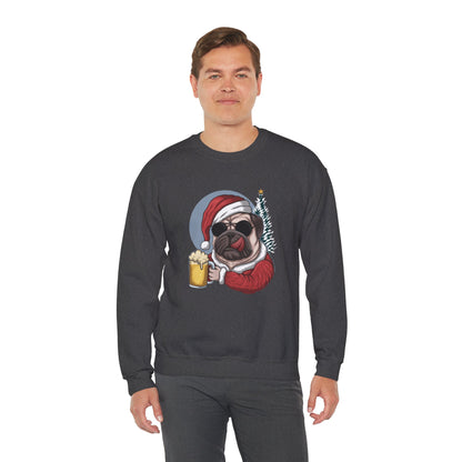 Santa Pug Holding Beer Holiday Crewneck|Eco-Friendly - Limited