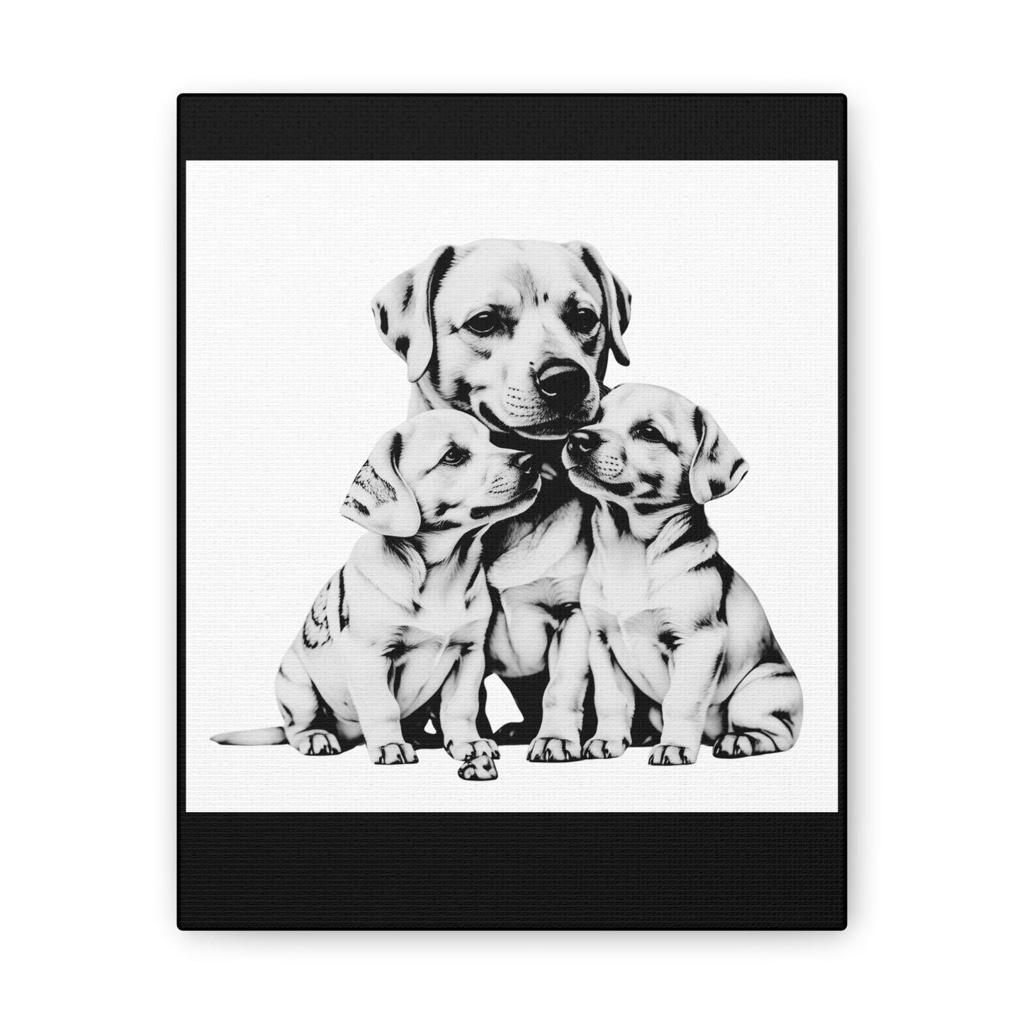Mother and Puppies Black and White Canvas Wall Art | Eco Limited
