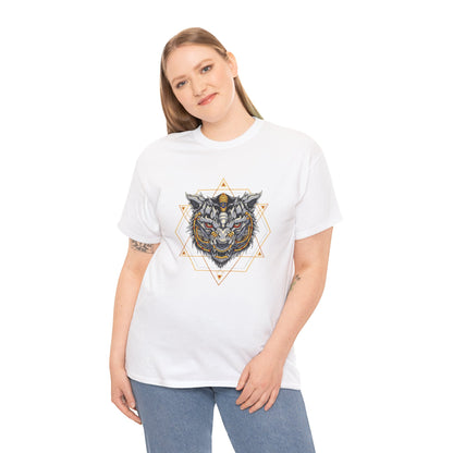 Tiger Geometric Tee — Detailed Tribal Tiger Head Graphic T‑Shirt
