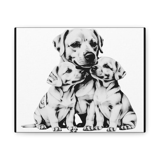 Mother and Puppies Black and White Canvas Wall Art | Eco Limited