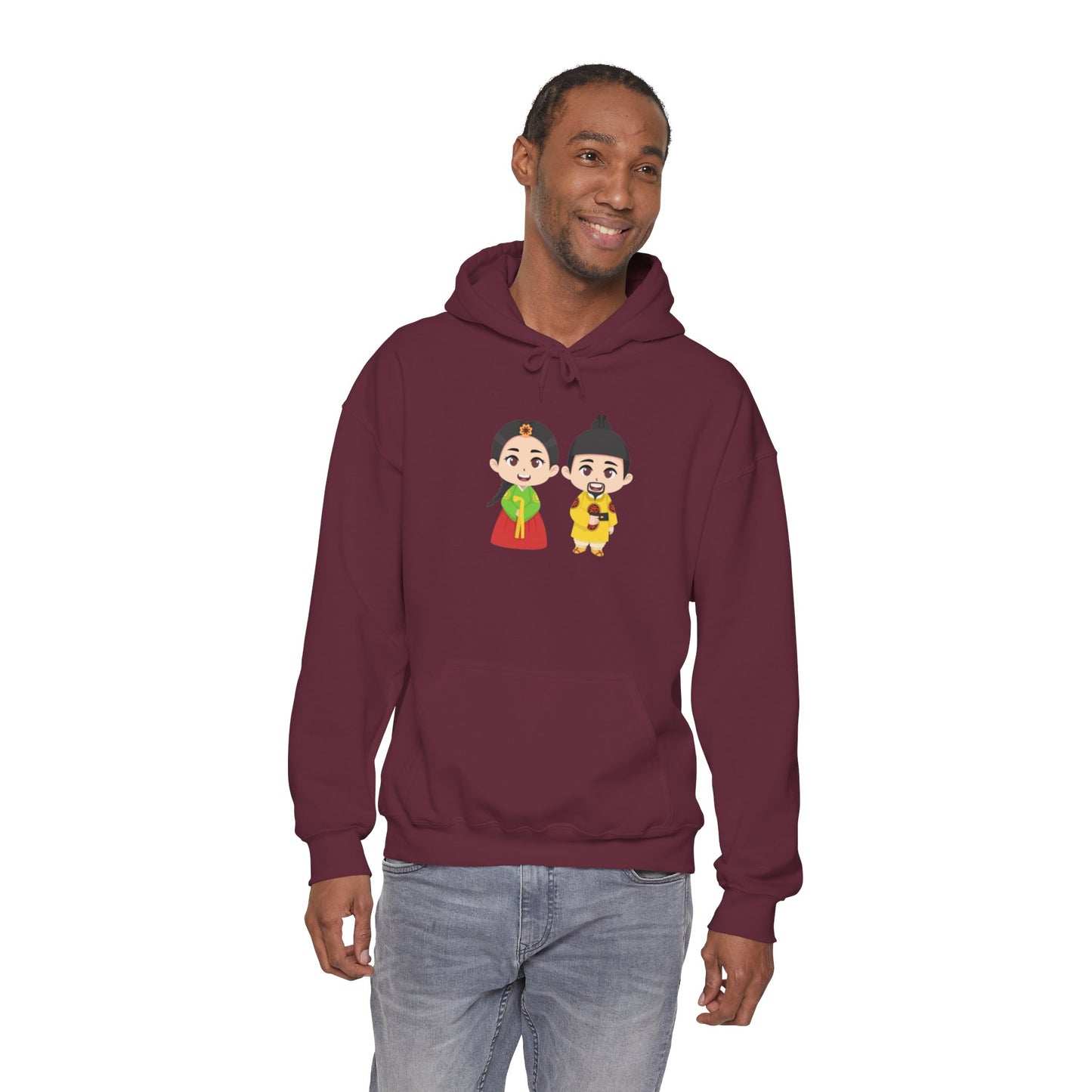 Festive Couple Cartoon Hoodie – Colorful Celebration Style