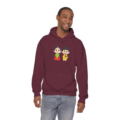 Festive Couple Cartoon Hoodie – Colorful Celebration Style