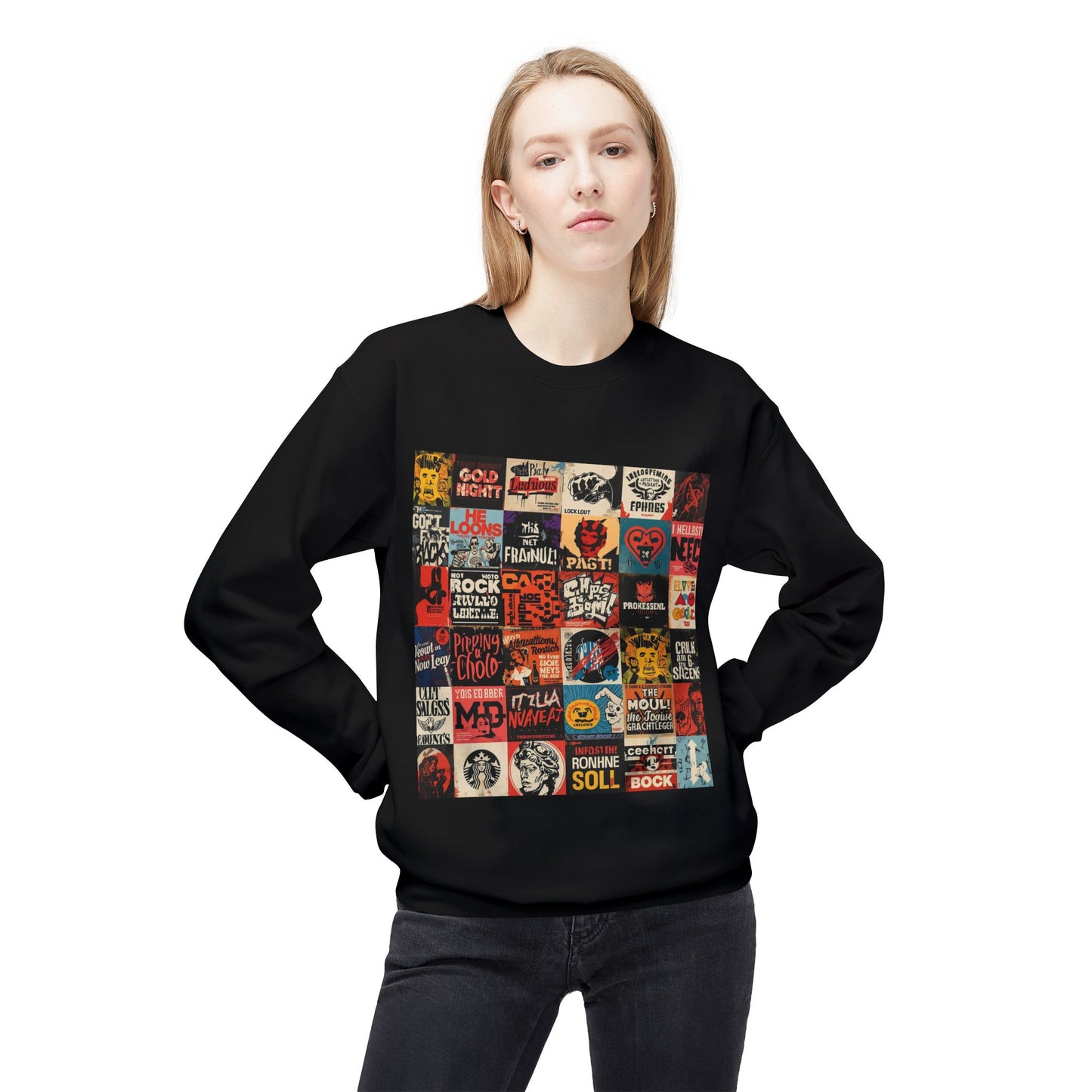 Vintage Rock Poster Collage Sweatshirt | Eco-Limited