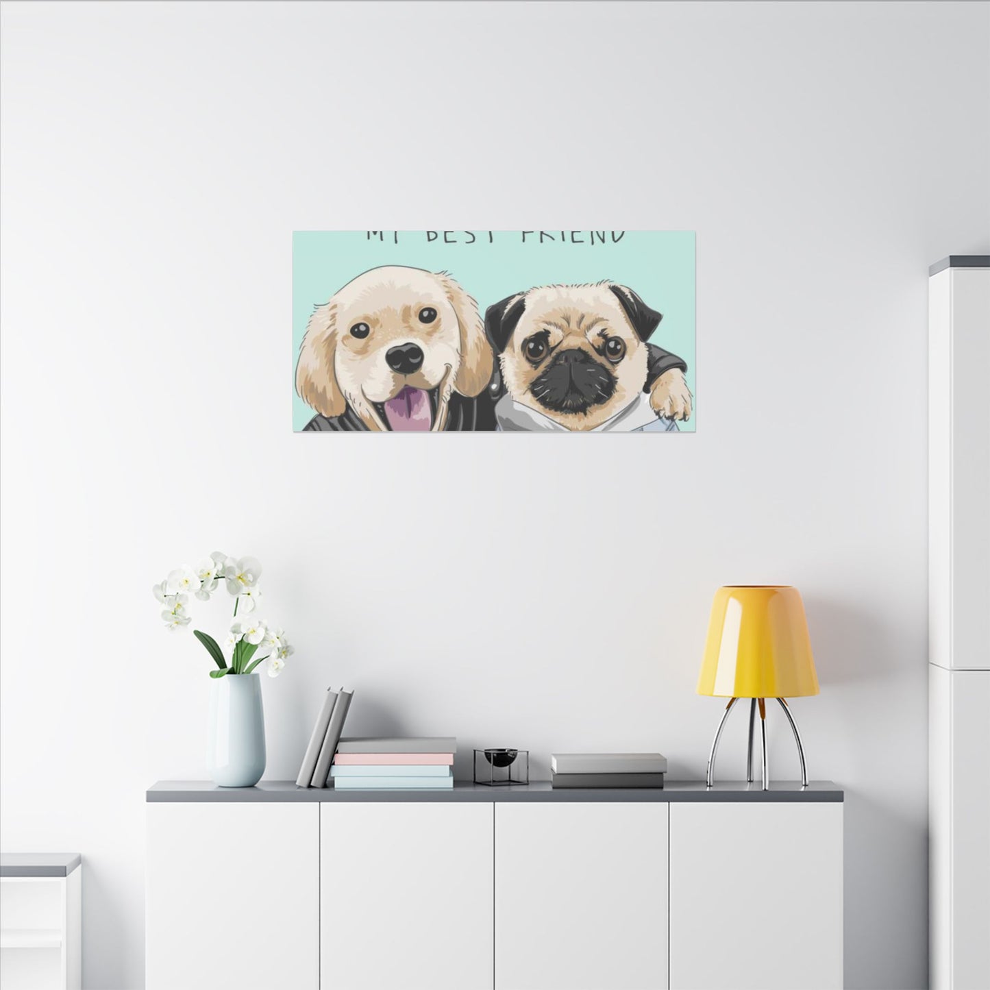 Cute Pug & Puppy Matte Stretched Print