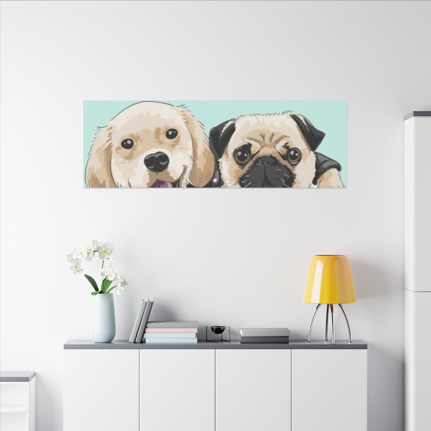 Cute Pug & Puppy Matte Stretched Print
