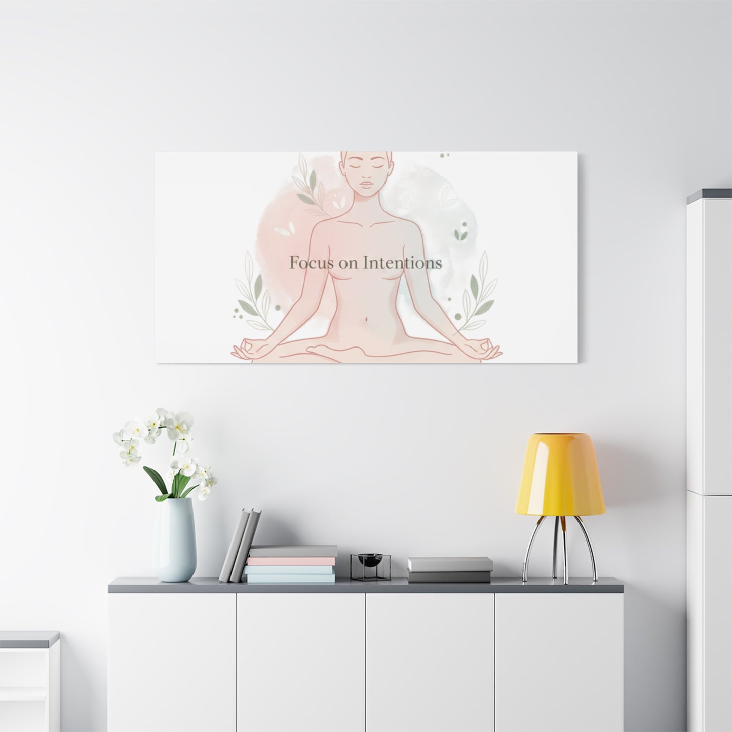 Focus on Intentions Canvas | Gentle Wellness Wall Art, Pastel Gradient Meditation Print