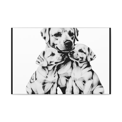Mother and Puppies Black and White Canvas Wall Art | Eco Limited