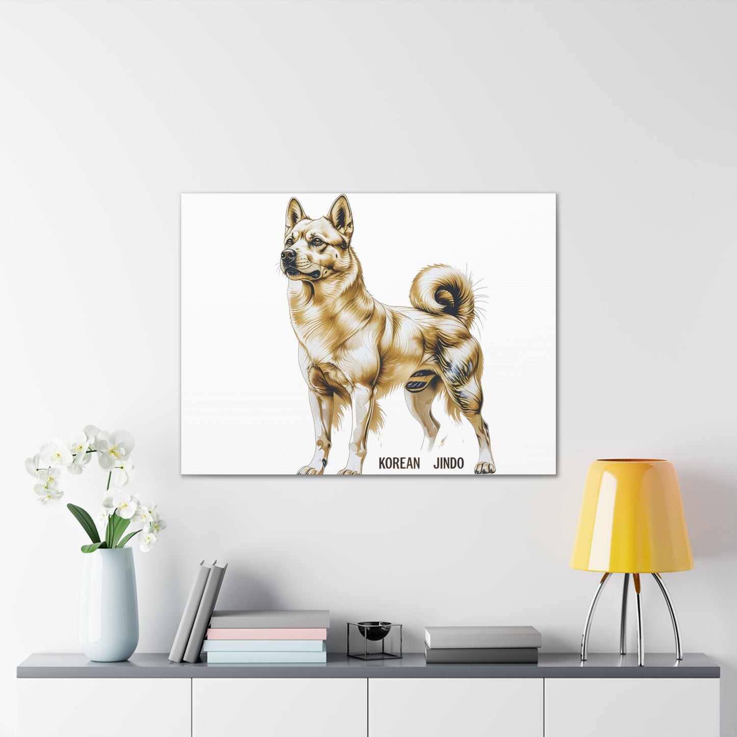Korean Jindo Dog Illustration Canvas Wall Art | Eco - Limited