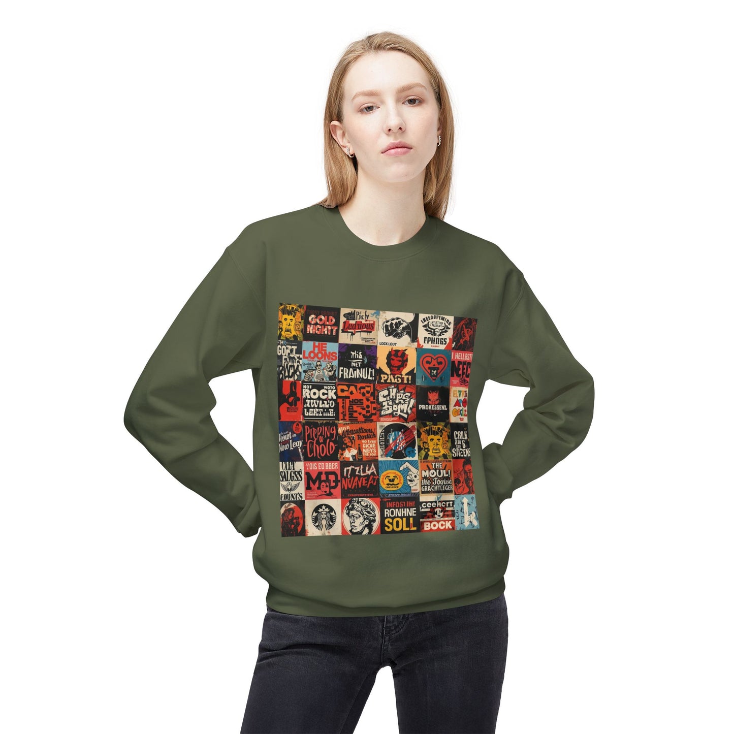 Vintage Rock Poster Collage Sweatshirt | Eco-Limited