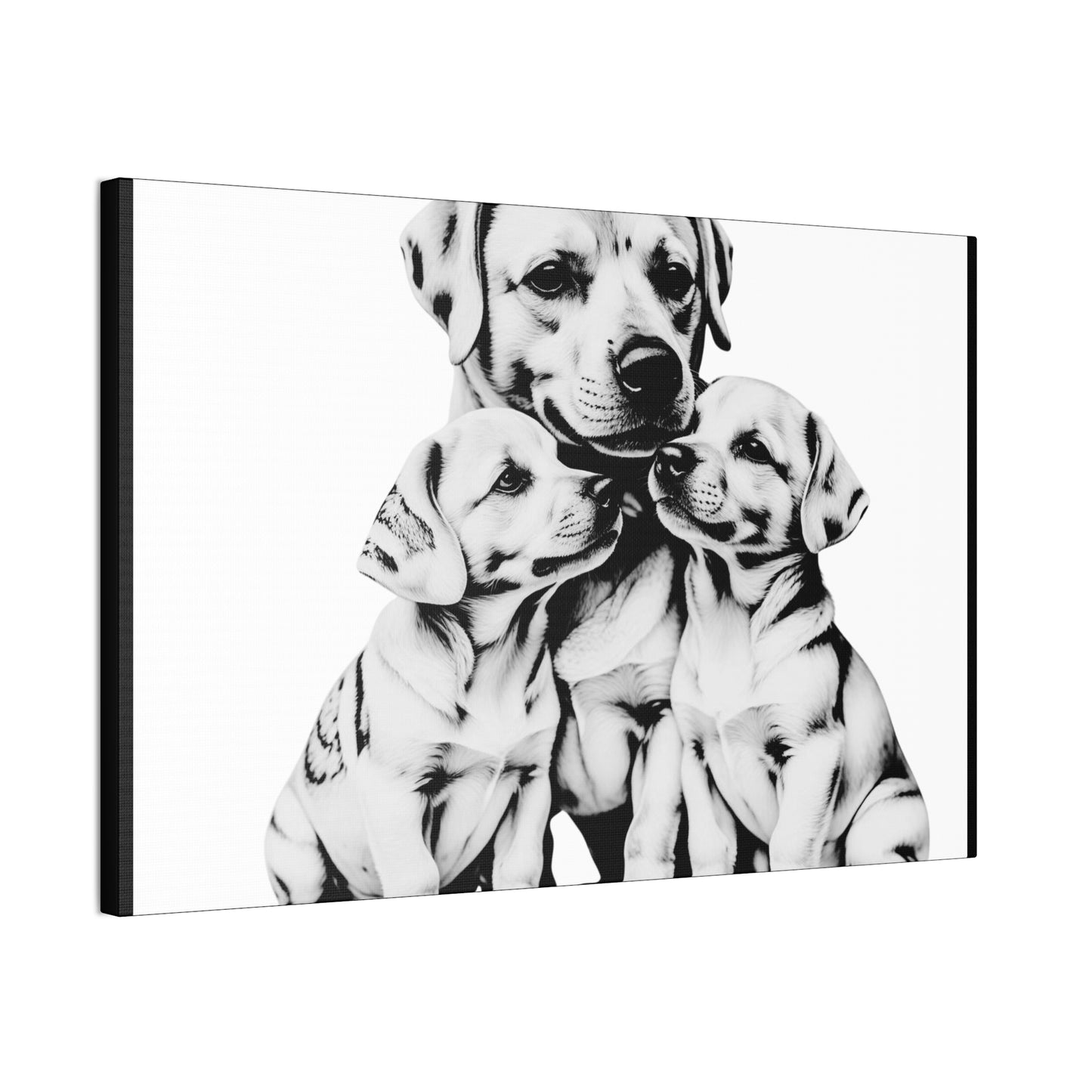 Mother and Puppies Black and White Canvas Wall Art | Eco Limited