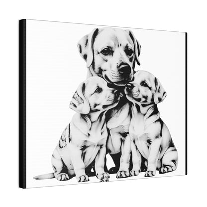 Mother and Puppies Black and White Canvas Wall Art | Eco Limited