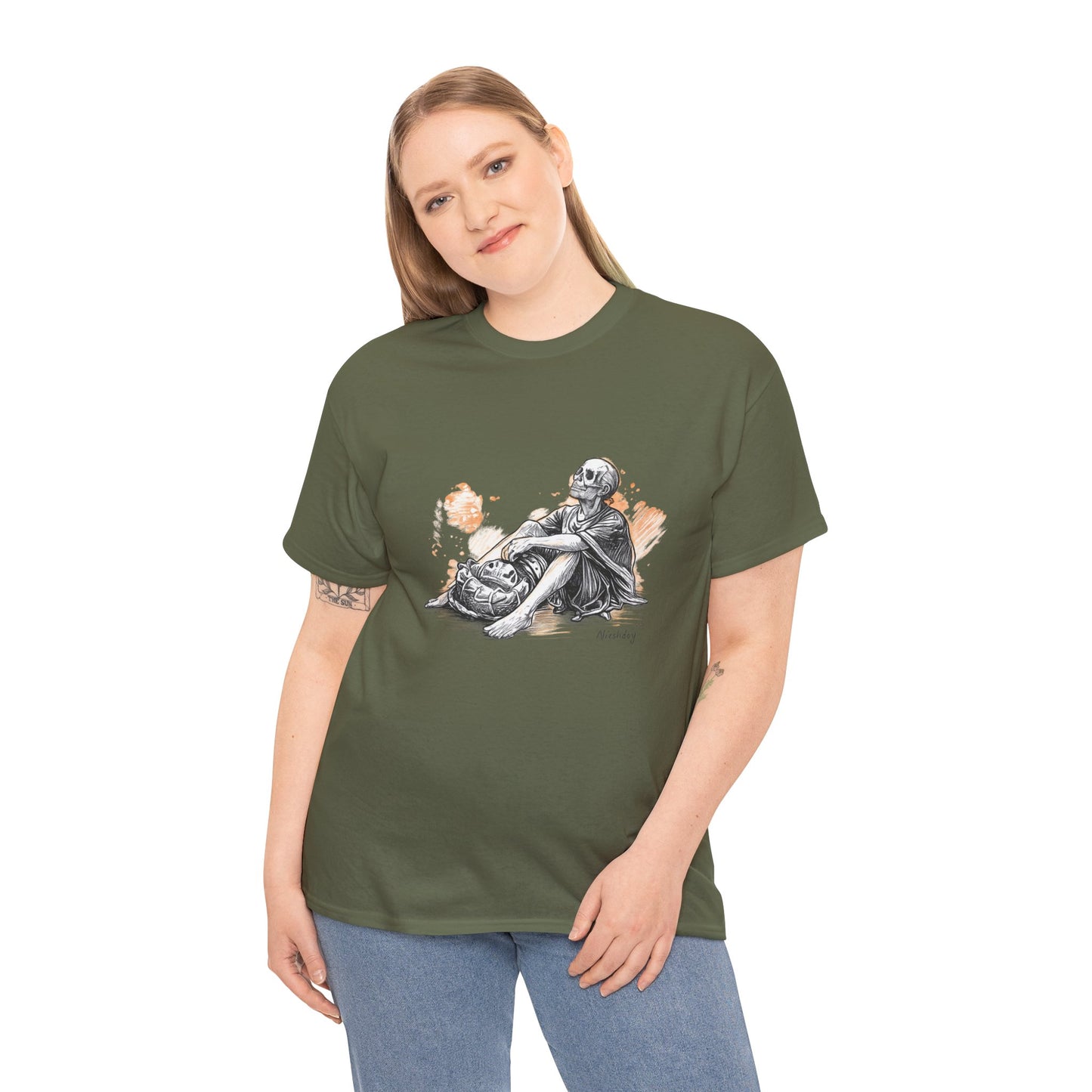 Skeleton Contemplation Sketch T-Shirt | Eco-Limited