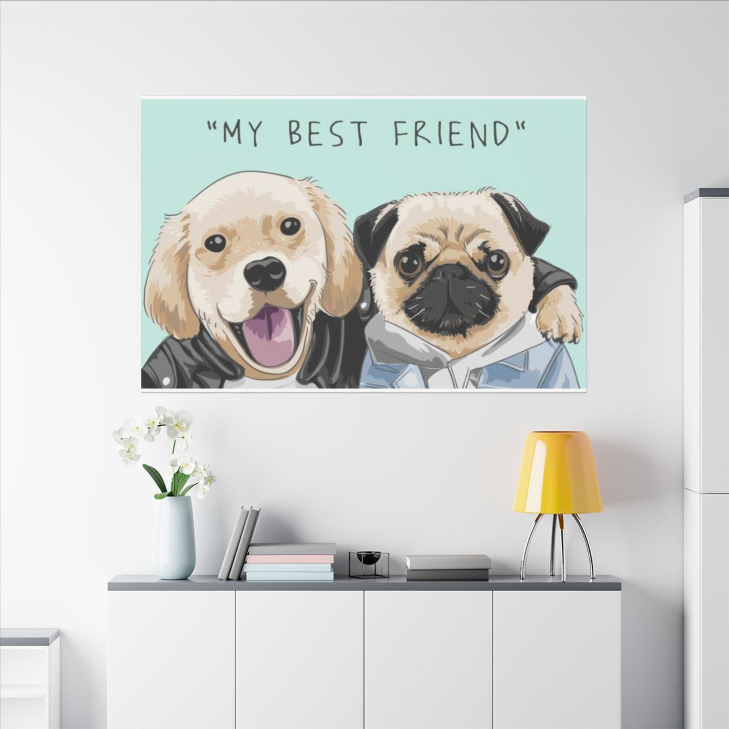 Cute Pug & Puppy Matte Stretched Print