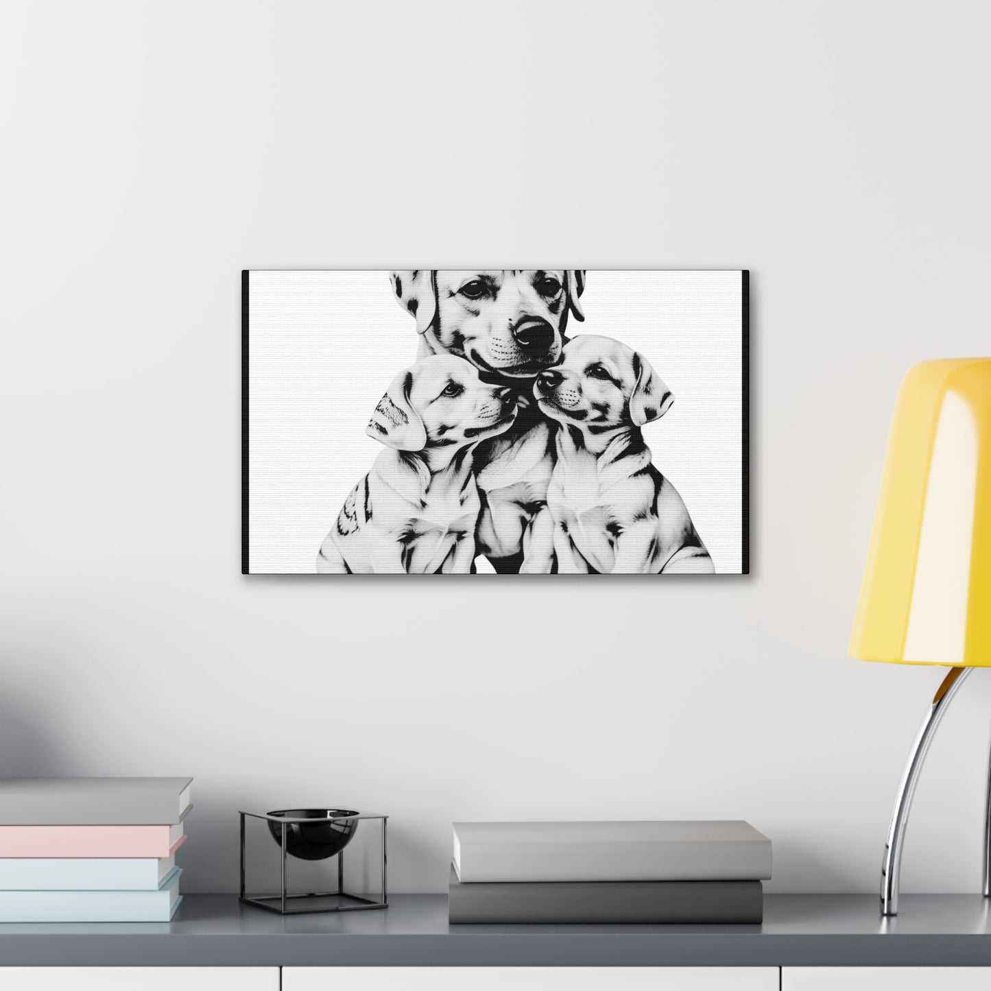 Mother and Puppies Black and White Canvas Wall Art | Eco Limited