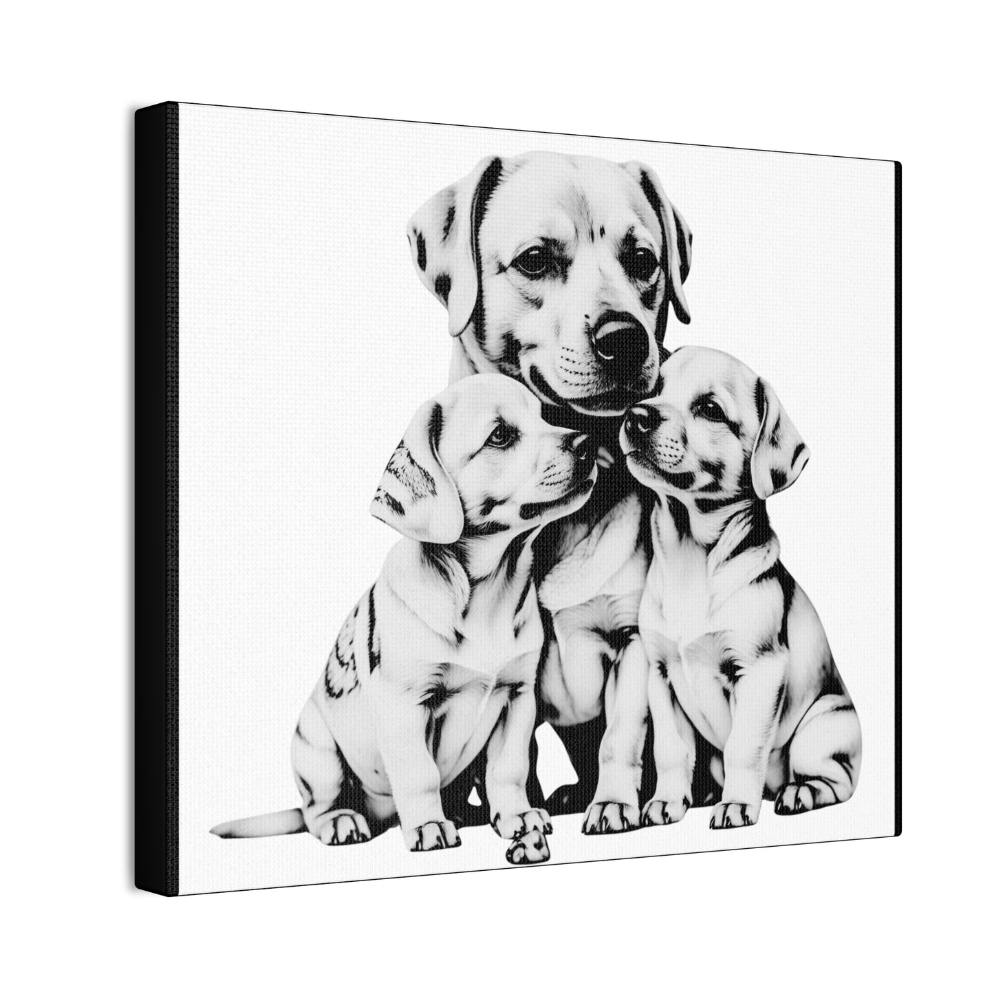 Mother and Puppies Black and White Canvas Wall Art | Eco Limited