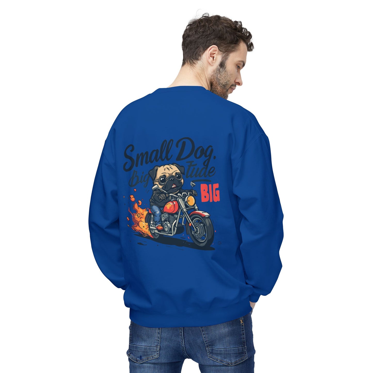 Small Dog Big Attitude Biker Pug Sweatshirt | Eco-Limited