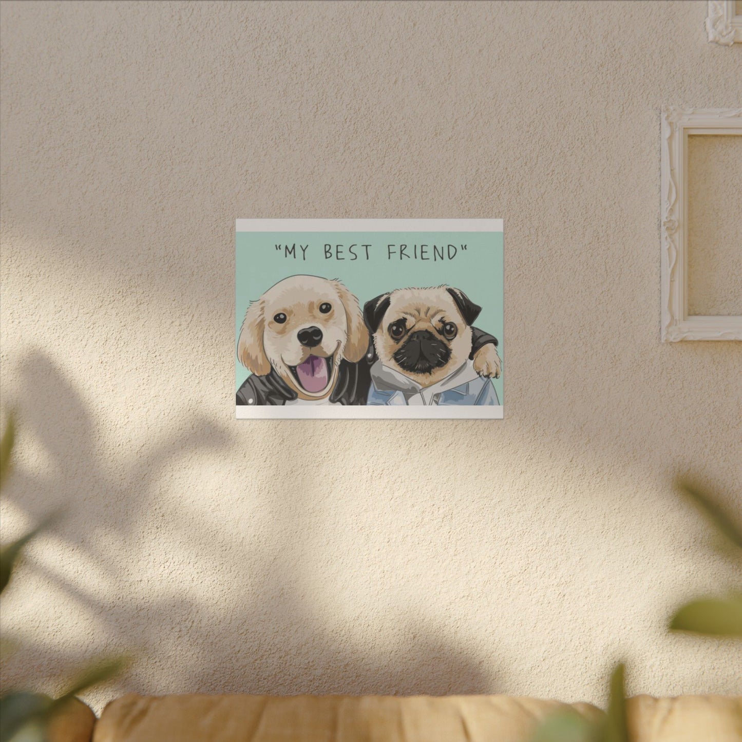 Cute Pug & Puppy Matte Stretched Print