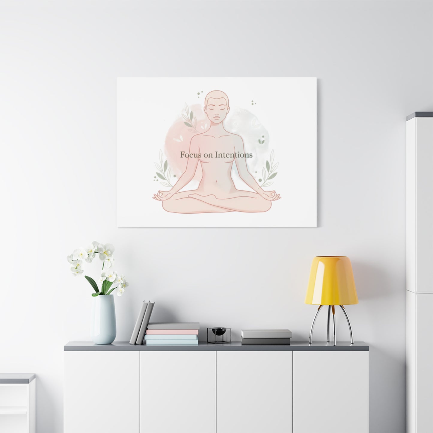 Focus on Intentions Canvas | Gentle Wellness Wall Art, Pastel Gradient Meditation Print