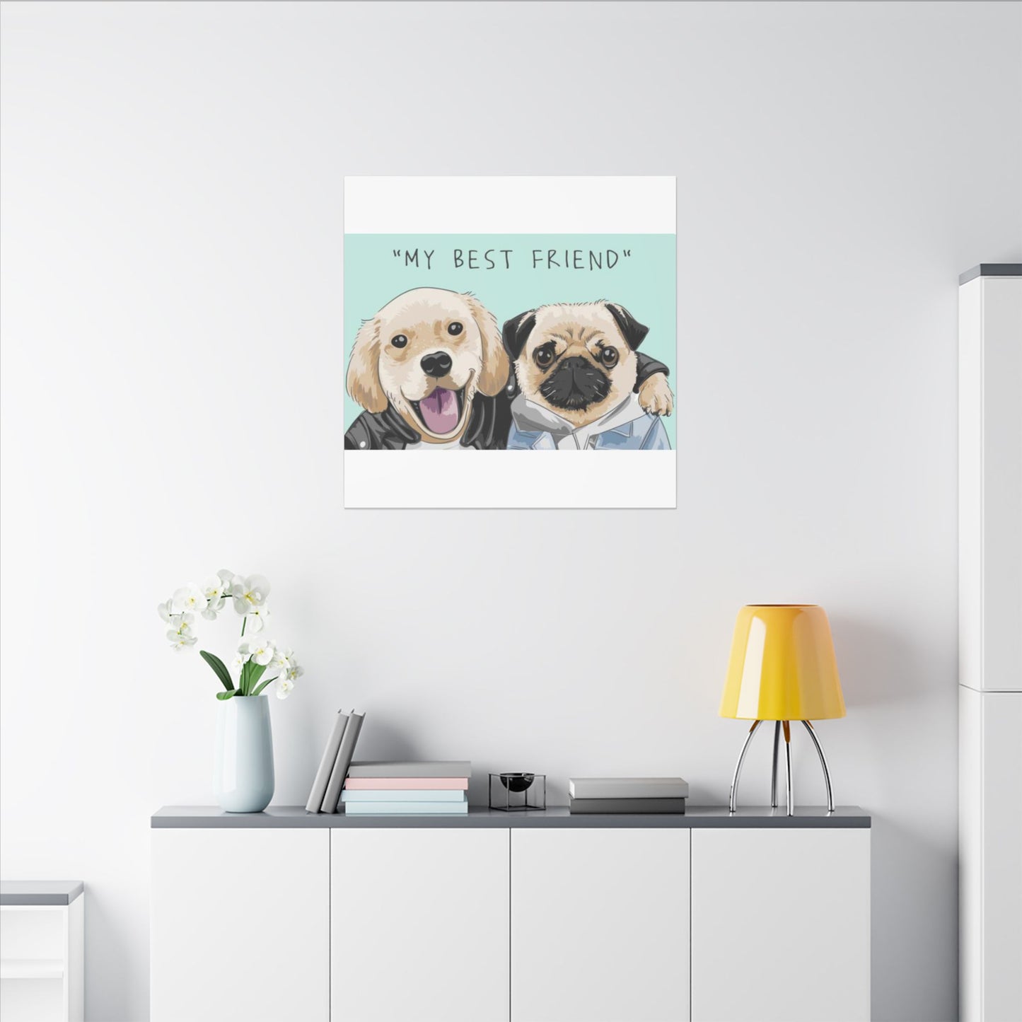 Cute Pug & Puppy Matte Stretched Print