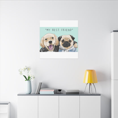 Cute Pug & Puppy Matte Stretched Print