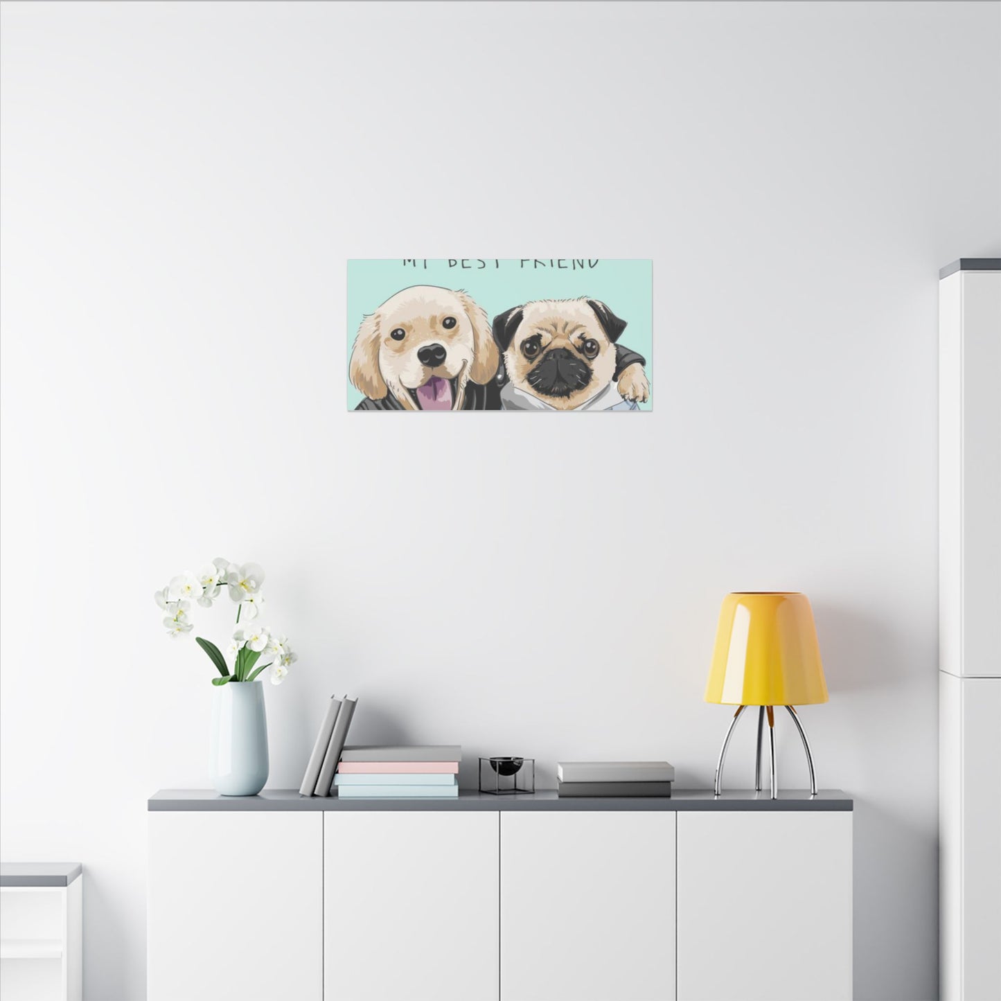 Cute Pug & Puppy Matte Stretched Print