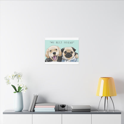 Cute Pug & Puppy Matte Stretched Print