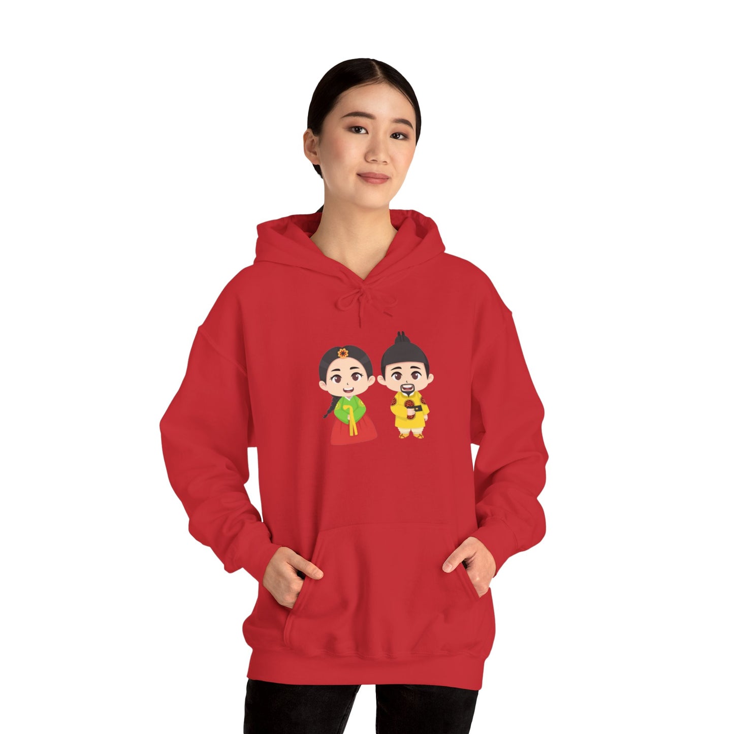 Festive Couple Cartoon Hoodie – Colorful Celebration Style