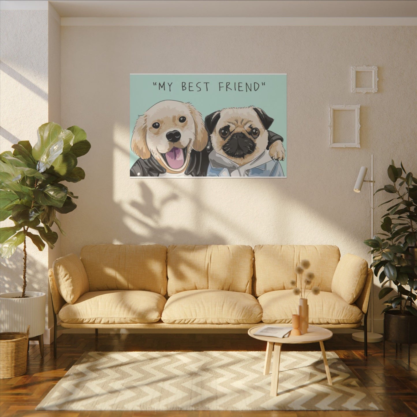 Cute Pug & Puppy Matte Stretched Print
