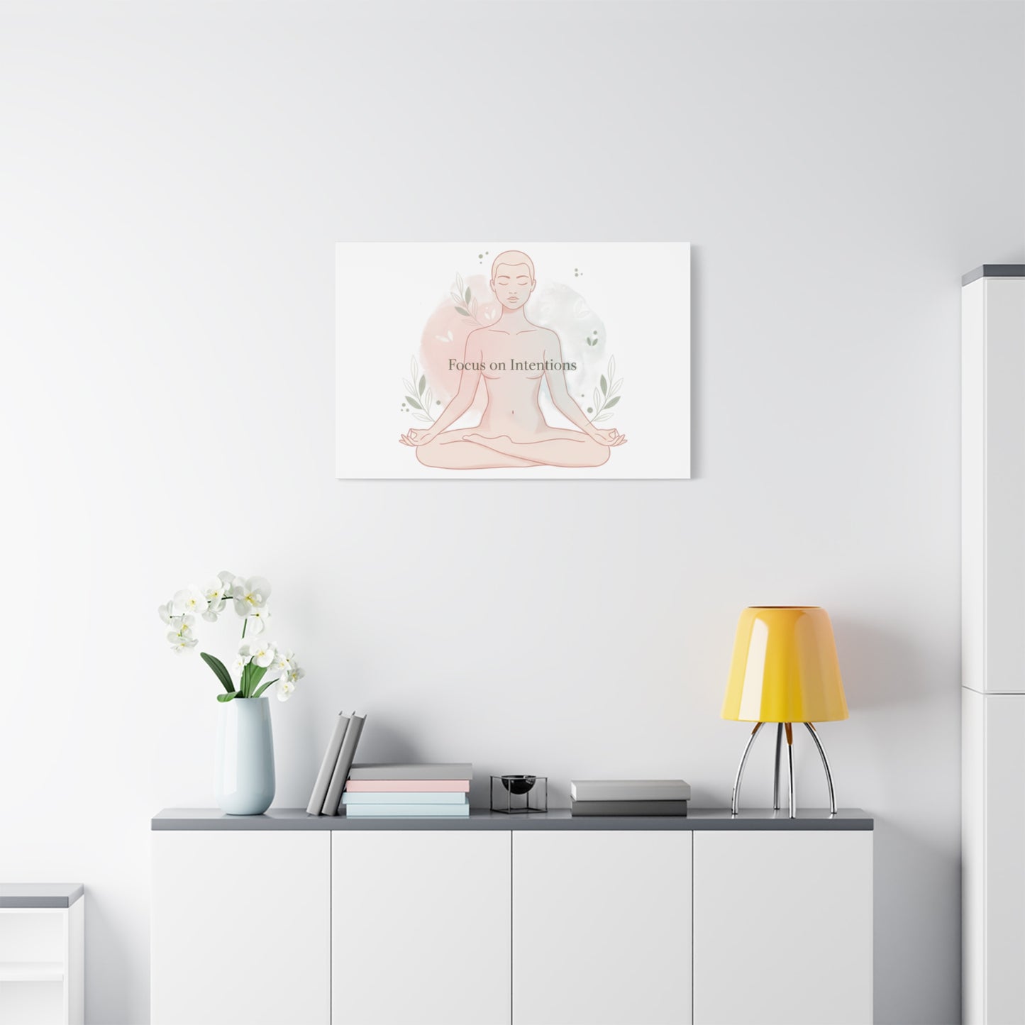 Focus on Intentions Canvas | Gentle Wellness Wall Art, Pastel Gradient Meditation Print