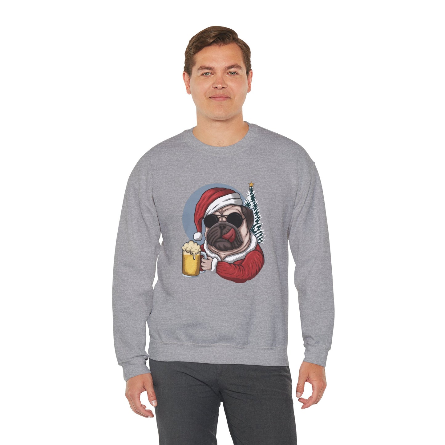 Santa Pug Holding Beer Holiday Crewneck|Eco-Friendly - Limited
