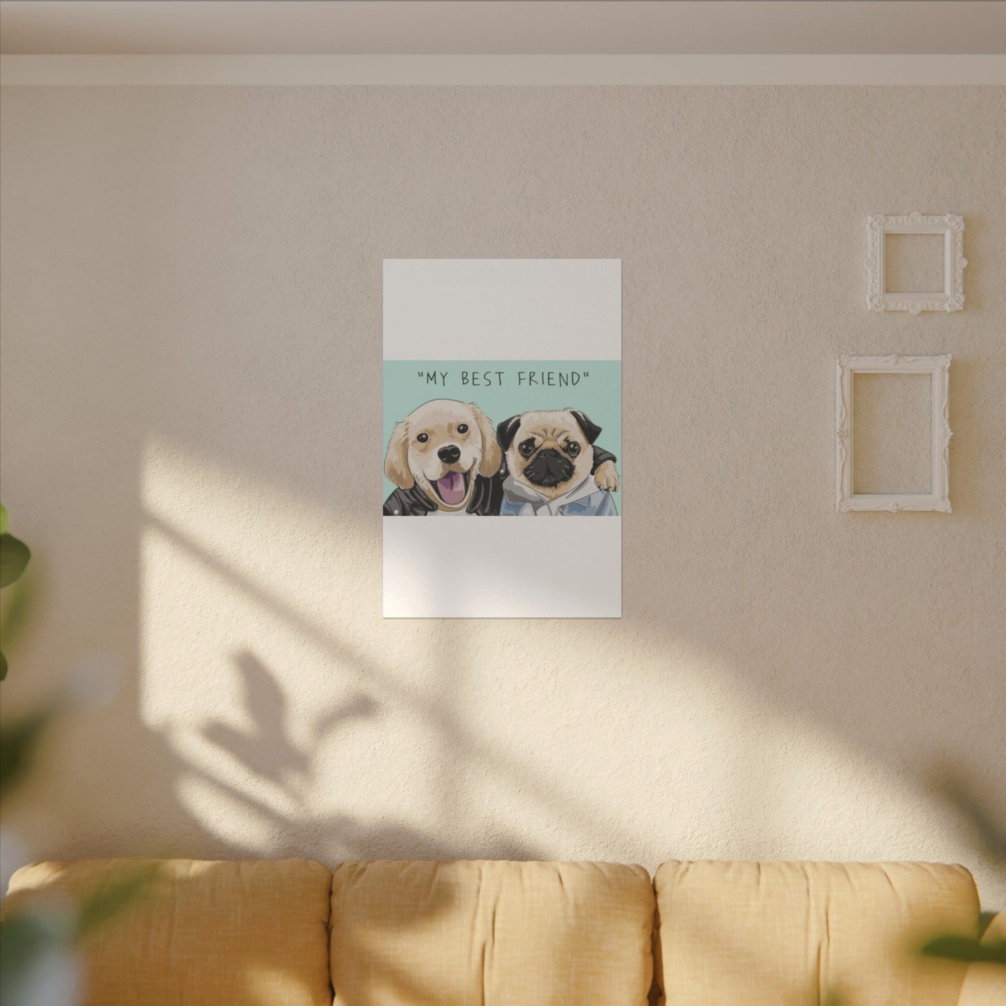 Cute Pug & Puppy Matte Stretched Print