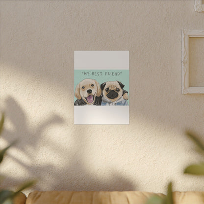 Cute Pug & Puppy Matte Stretched Print