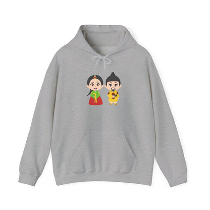 Festive Couple Cartoon Hoodie – Colorful Celebration Style