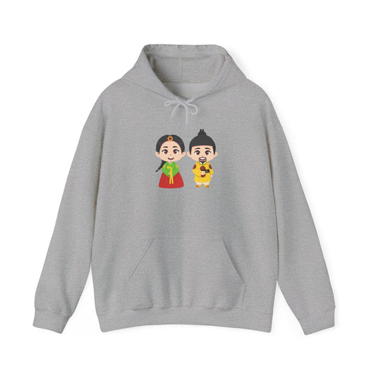 Festive Couple Cartoon Hoodie – Colorful Celebration Style