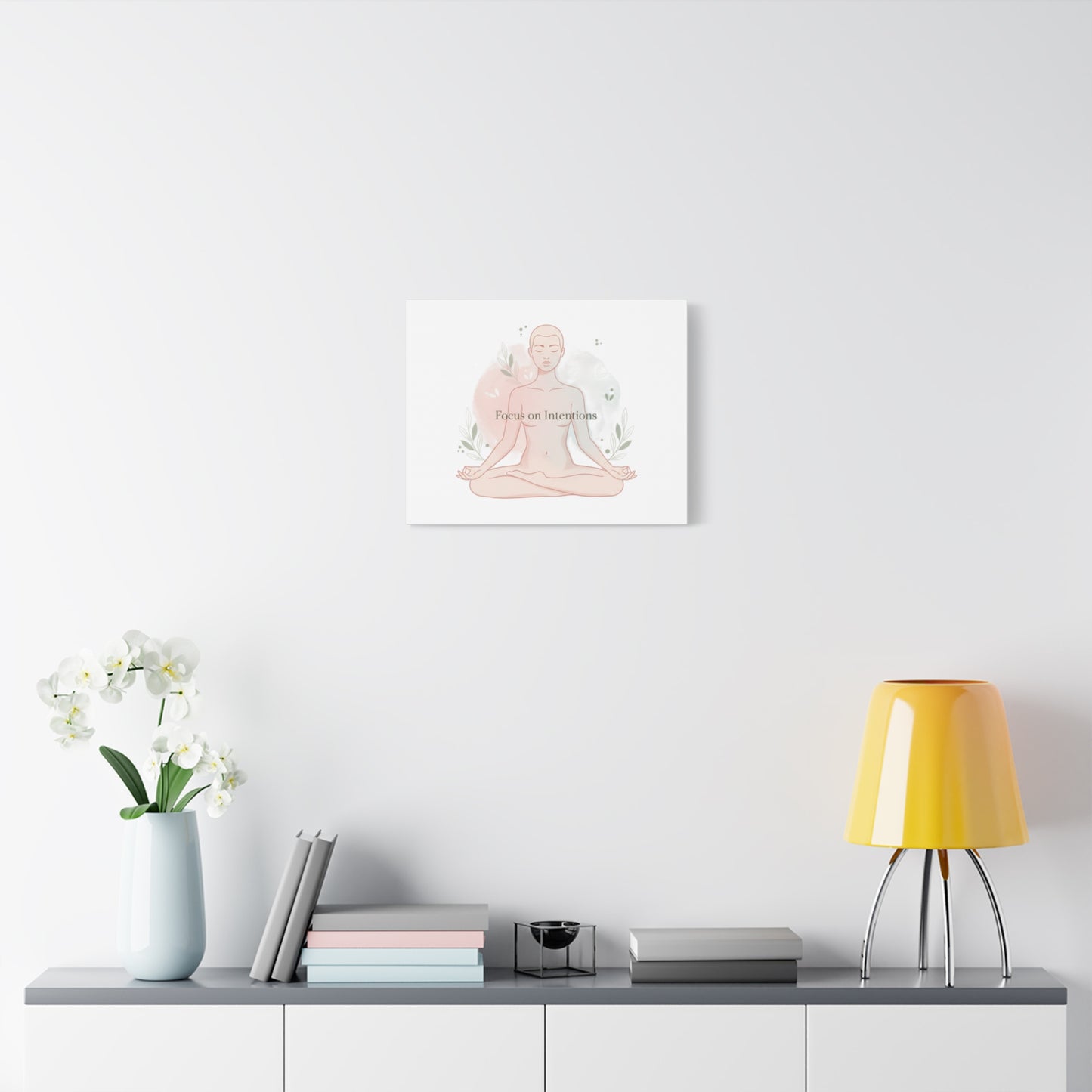 Focus on Intentions Canvas | Gentle Wellness Wall Art, Pastel Gradient Meditation Print