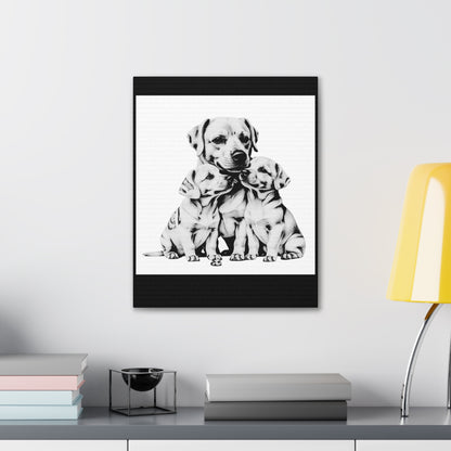 Mother and Puppies Black and White Canvas Wall Art | Eco Limited