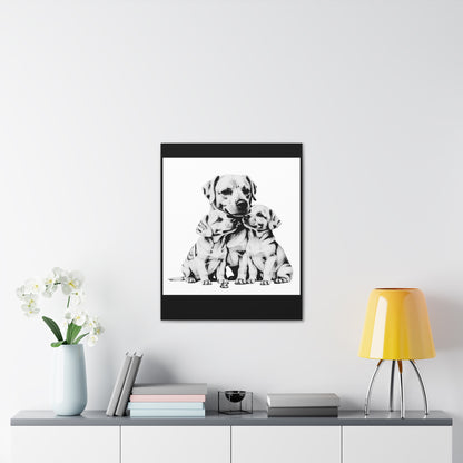 Mother and Puppies Black and White Canvas Wall Art | Eco Limited