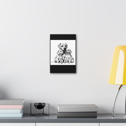 Mother and Puppies Black and White Canvas Wall Art | Eco Limited