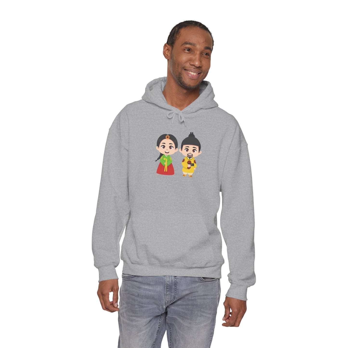 Festive Couple Cartoon Hoodie – Colorful Celebration Style
