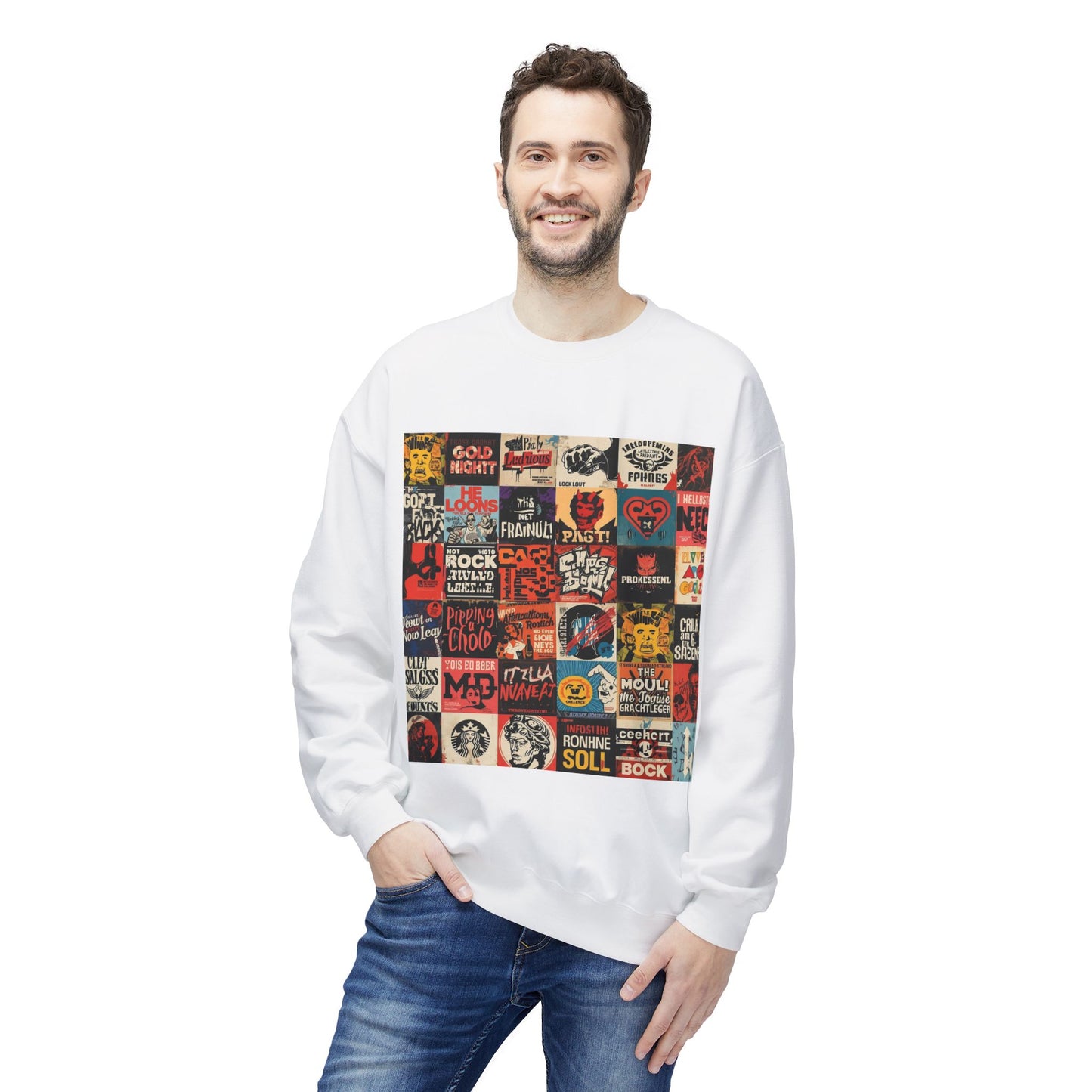 Vintage Rock Poster Collage Sweatshirt | Eco-Limited