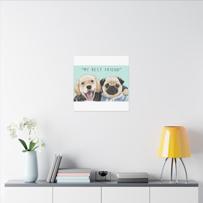 Cute Pug & Puppy Matte Stretched Print
